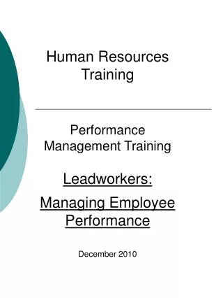 Human Resources Training Performance Management Training Leadworkers: