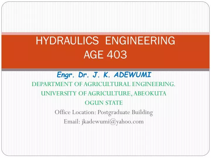 hydraulics engineering age 403