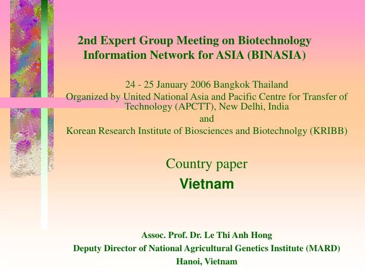 2nd expert group meeting on biotechnology information network for asia binasia