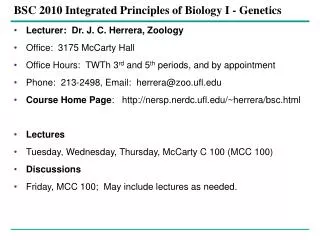 BSC 2010 Integrated Principles of Biology I - Genetics