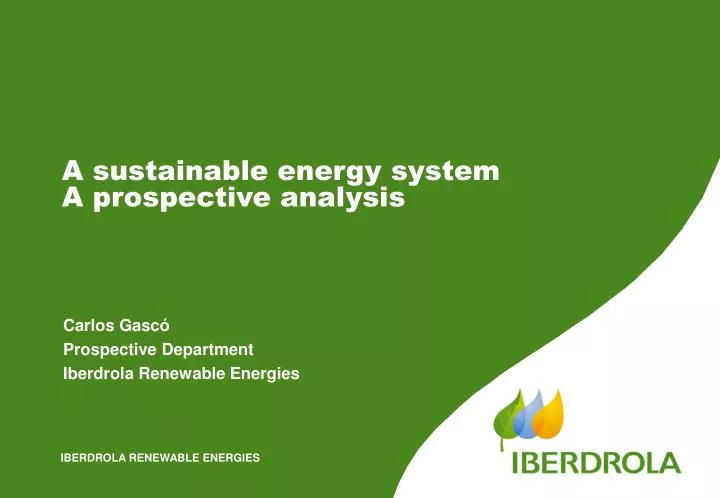 a sustainable energy system a prospective analysis