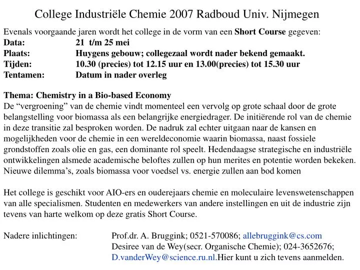 college industri le chemie 2007 radboud univ nijmegen