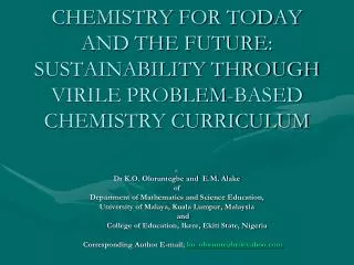 By Dr K.O. Oloruntegbe and E.M. Alake of Department of Mathematics and Science Education,