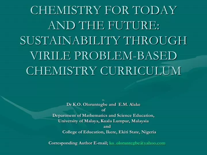 chemistry for today and the future sustainability through virile problem based chemistry curriculum