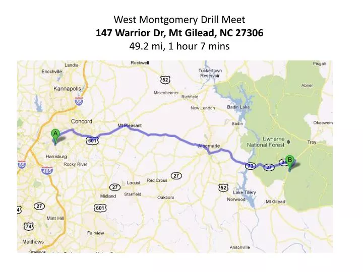 west montgomery drill meet 147 warrior dr mt gilead nc 27306 49 2 mi 1 hour 7 mins