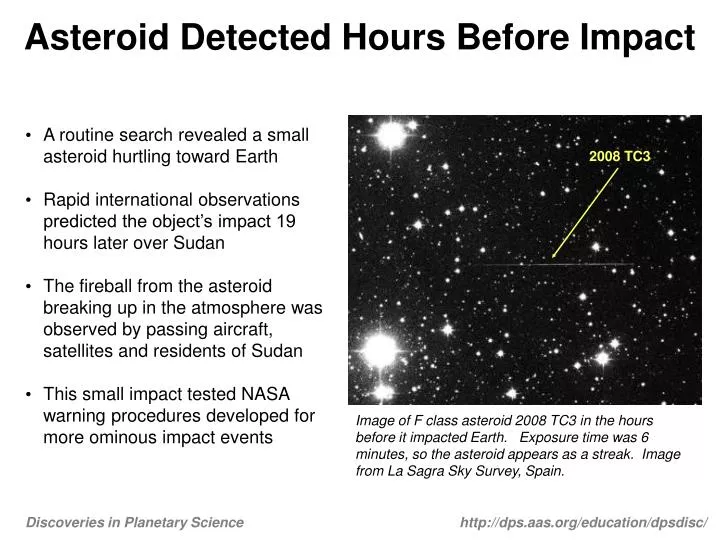 asteroid detected hours before impact