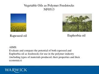 Vegetable Oils as Polymer Feedstocks NF0513
