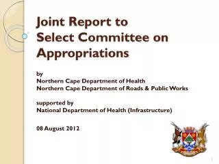 Joint Report to Select Committee on Appropriations