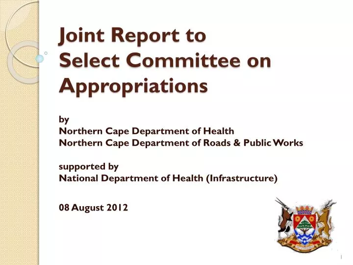 joint report to select committee on appropriations