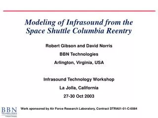 Modeling of Infrasound from the Space Shuttle Columbia Reentry
