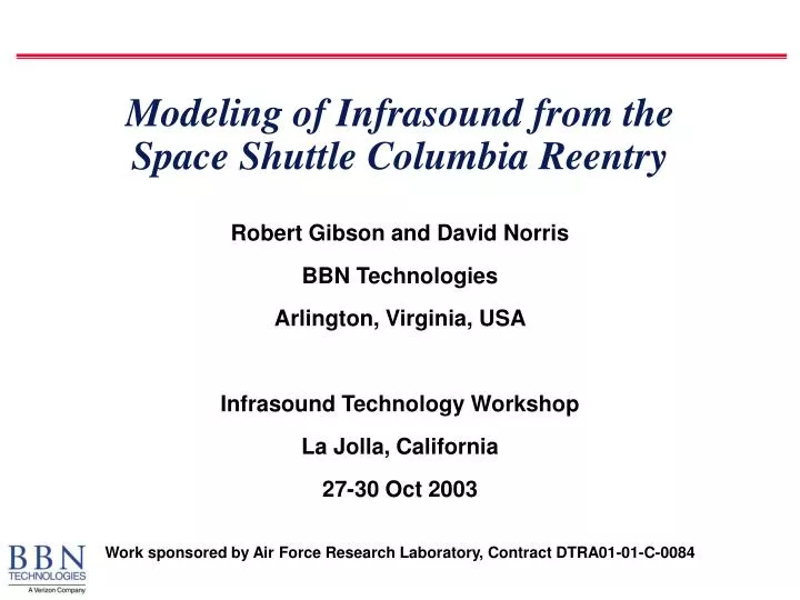 modeling of infrasound from the space shuttle columbia reentry
