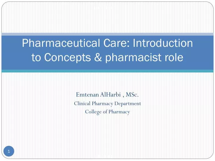pharmaceutical care introduction to concepts pharmacist role