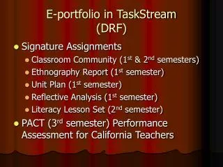 E-portfolio in TaskStream (DRF)