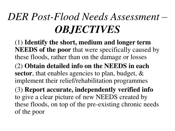 der post flood needs assessment objectives