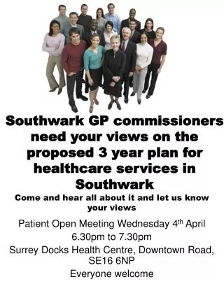 Patient Open Meeting Wednesday 4 th April 6.30pm to 7.30pm