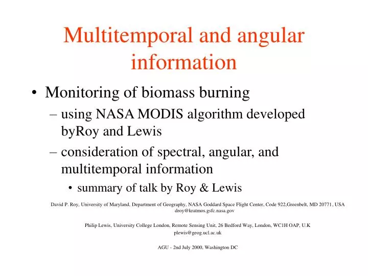 multitemporal and angular information