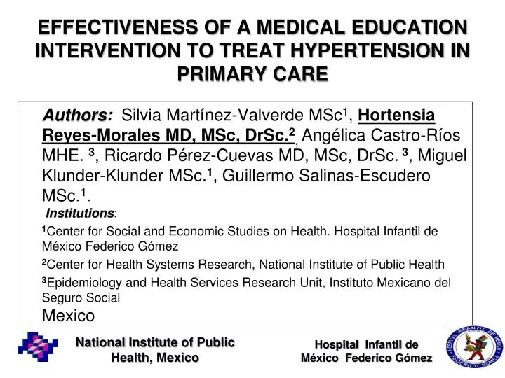 effectiveness of a medical education intervention to treat hypertension in primary care