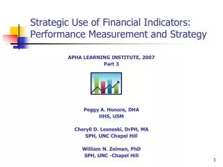 Strategic Use of Financial Indicators: Performance Measurement and Strategy