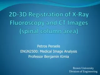 2D-3D Registration of X-Ray Fluoroscopy and CT Images (spinal column area)