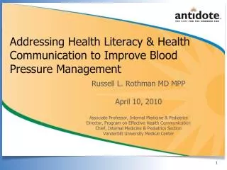 Addressing Health Literacy &amp; Health Communication to Improve Blood Pressure Management