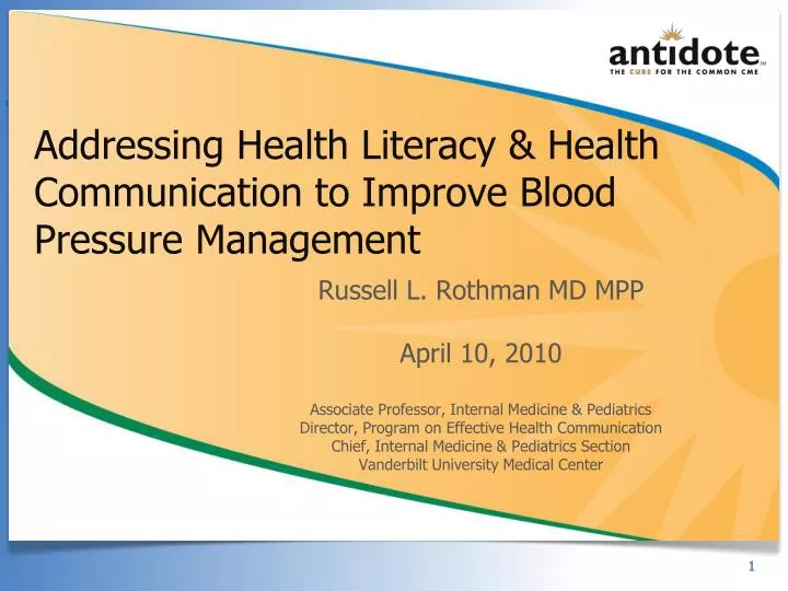 addressing health literacy health communication to improve blood pressure management