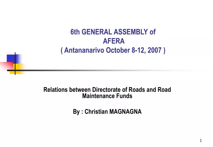 6th general assembly of afera antananarivo october 8 12 2007