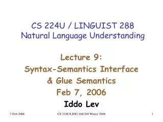 CS 224U / LINGUIST 288 Natural Language Understanding