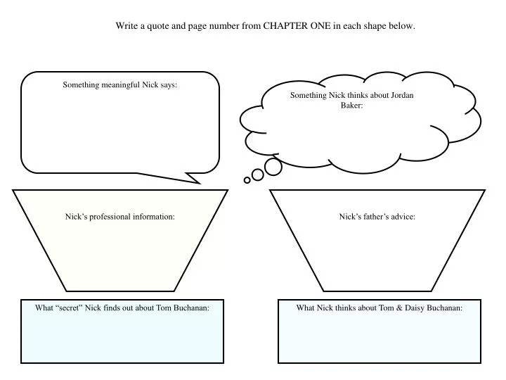 write a quote and page number from chapter one in each shape below