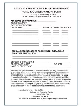MISSOURI ASSOCIATION OF FAIRS AND FESTIVALS HOTEL ROOM RESERVATIONS FORM