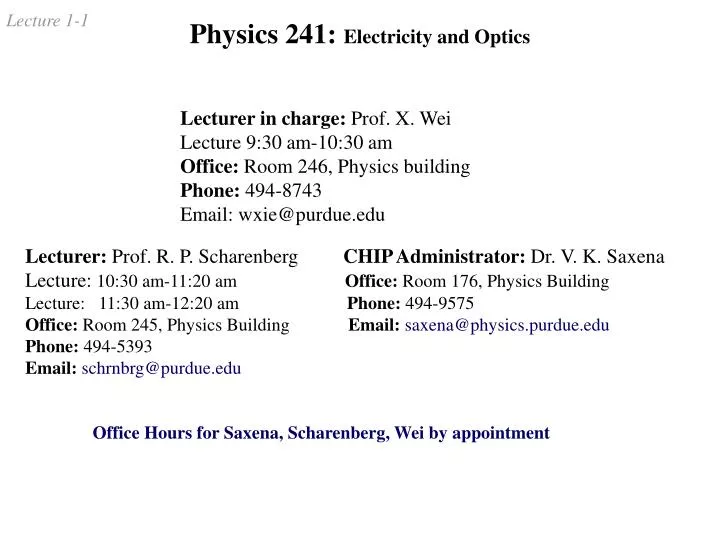 physics 241 electricity and optics