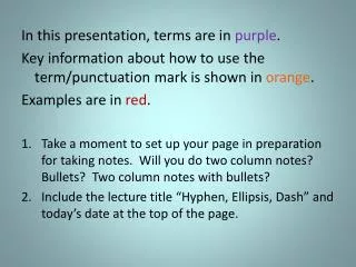 In this presentation, terms are in purple .