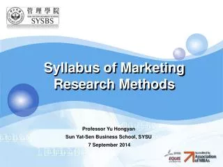 Syllabus of Marketing Research Methods