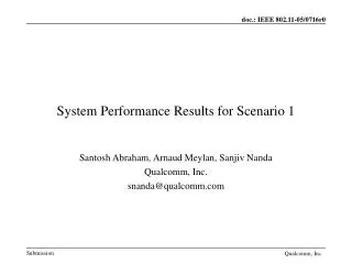 System Performance Results for Scenario 1