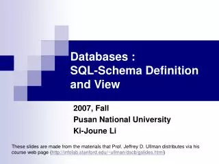 Databases : SQL-Schema Definition and View