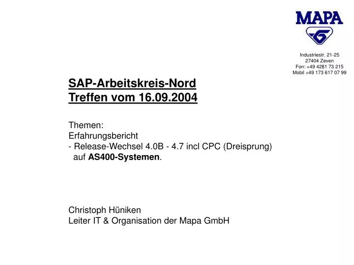 sap arbeitskreis nord treffen vom 16 09 2004