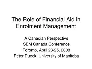 The Role of Financial Aid in Enrolment Management