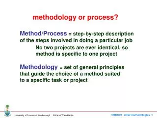 Method/Process = step-by-step description of the steps involved in doing a particular job