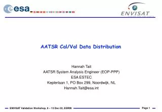 AATSR Cal/Val Data Distribution