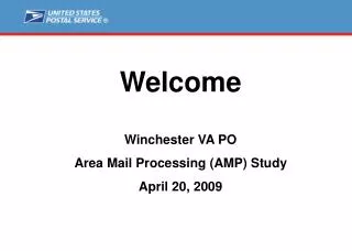 Welcome Winchester VA PO Area Mail Processing (AMP) Study April 20, 2009