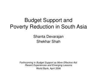 Budget Support and Poverty Reduction in South Asia