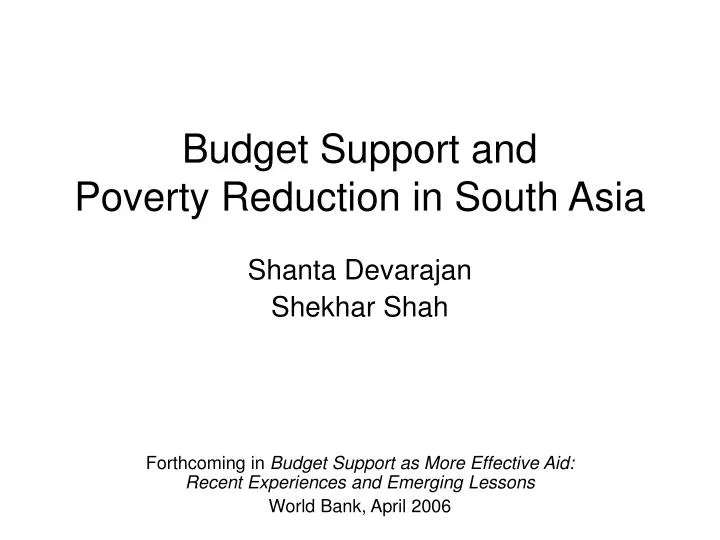 budget support and poverty reduction in south asia