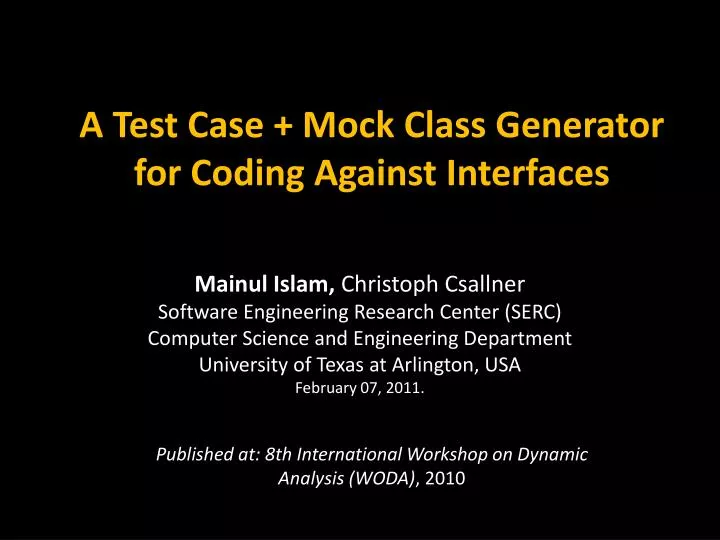 a test case mock class generator for coding against interfaces