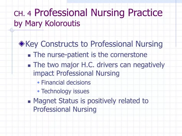 ch 4 professional nursing practice by mary koloroutis