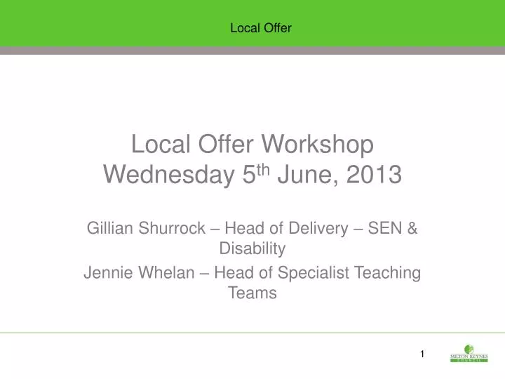 local offer workshop wednesday 5 th june 2013