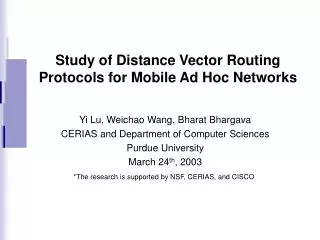 Study of Distance Vector Routing Protocols for Mobile Ad Hoc Networks