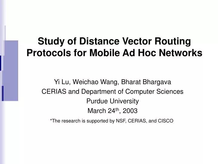 study of distance vector routing protocols for mobile ad hoc networks
