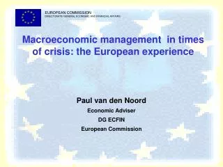 EUROPEAN COMMISSION DIRECTORATE GENERAL ECONOMIC AND FINANCIAL AFFAIRS