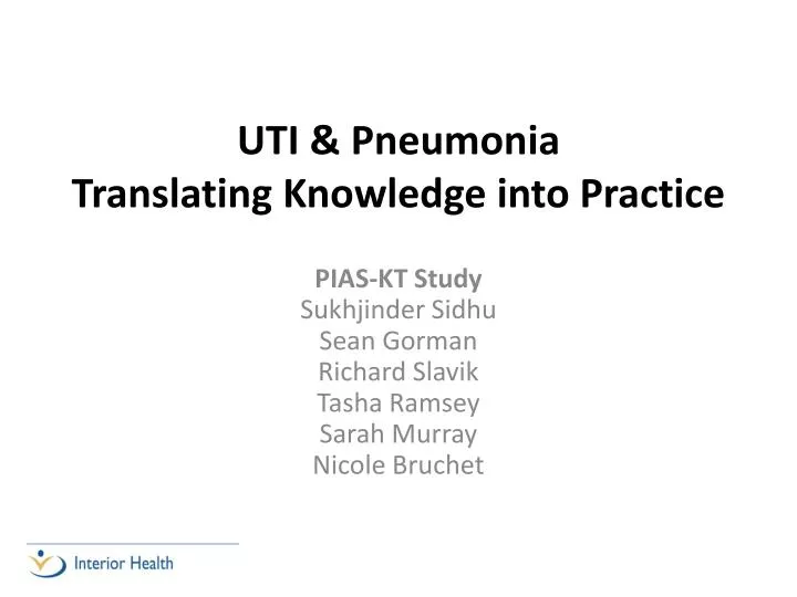 uti pneumonia translating knowledge into practice