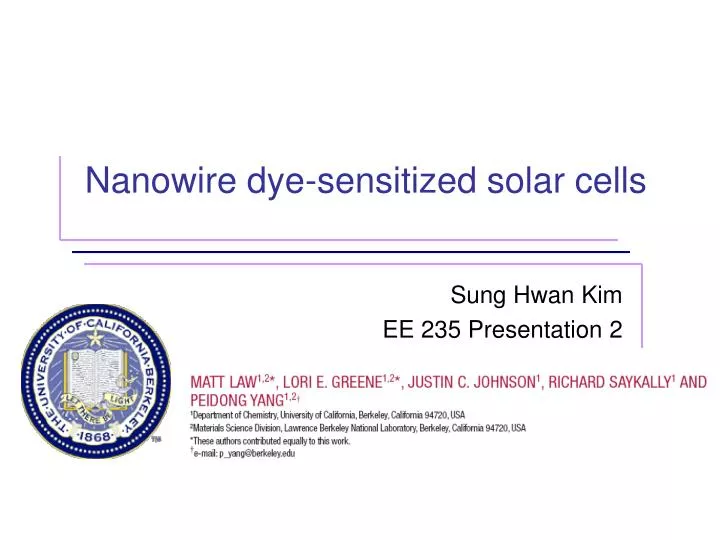 nanowire dye sensitized solar cells