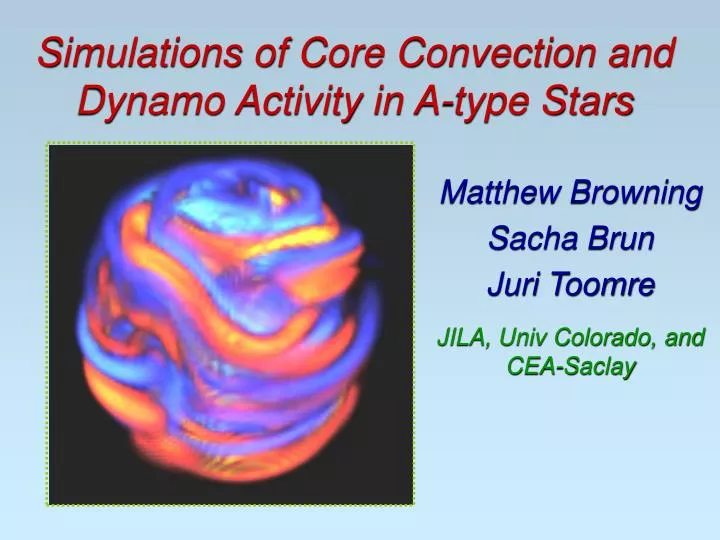 simulations of core convection and dynamo activity in a type stars